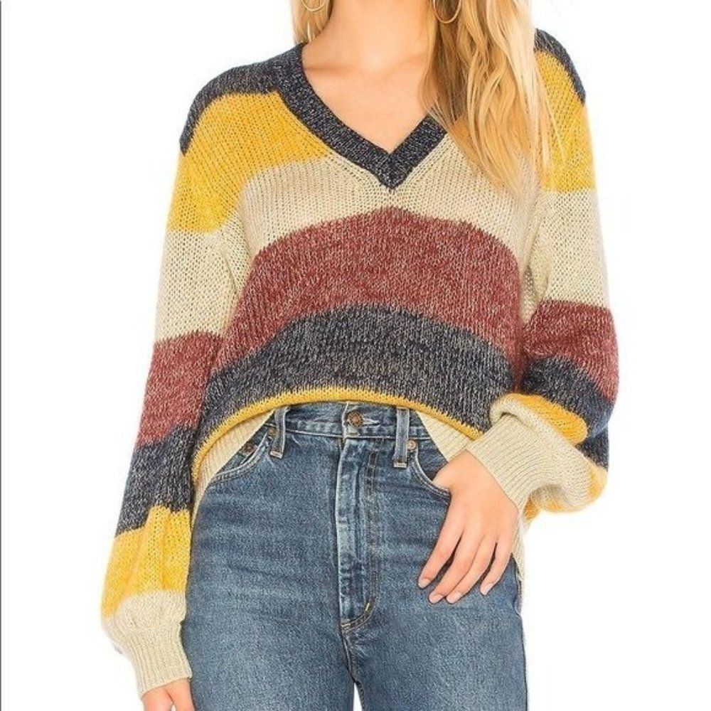 BCBGMAXAZRIA Knit Color Block Sweater Striped Metallic Mohair Wool Pullover XS